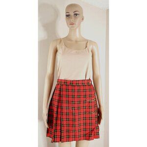 Star C.C.C. Red Plaid Pleated  Kilt Style Skirt  Kilt Pins Junior Size 7 Vintage